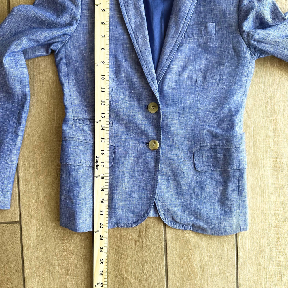 J Crew Womens School Boy Linen Blazer Size 0 Blue Preppy Coastal Old Money Work - Picture 8 of 8